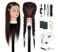 TwoWin Testina Parrucchiere con Capelli 80% Naturali - 26 Pollici /66 cm Manichino per Formazione Acconciature con Morsetto e Kit Extension (Marrone Scuro)