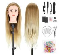 TwoWin Testina Parrucchiere con Capelli Sintetici - 29 Pollici /74 cm Manichino per Formazione Acconciature con Morsetto e Kit Extension (Marrone Sfumato)