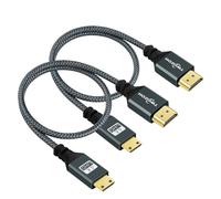 Twozoh Cavo Mini HDMI a HDMI 1M 2 Pezzi, Nylon Intrecciato HDMI a Mini HDMI Supporto 3D/4Ka60Hz 18Gbps/2160P/1080P per Nikon/Canon DSLR, Videocamera, laptop, Tablet e scheda