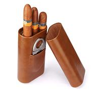 TWRmbo - Portasigari da viaggio per 3 sigari, elegante, in pelle, foderato in legno di cedro, con tagliasigari