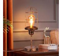 TWSXTE Lampada da tavolo E27 Retro Illuminazione industriale vintage lampada da comodino rustica con interruttore Lampada a gabbia in metallo Lampada da interno per interni (senza lampadina)