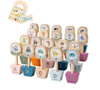 TWTCZOZ Alphabet Gioco Educativo Puzzle Lettere Blocchi Legno Mattoncini Abbinamento in Legno con Bastoncini a Fiore per Riconoscimento Maiuscole E Minuscole