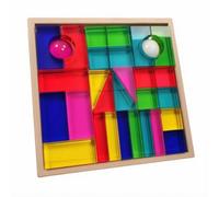 TWTCZOZ Blocchi di Legno Traslucido, Stile Città Fiabesca, Con Forme Architettoniche In Legno E Inserti Colorati Traslucidi In Acrilico