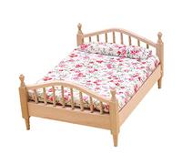 TWTCZOZ Letto in Miniatura in 1:12 per Arredamento di Casa delle Bambole, Colore Legno e Rosa