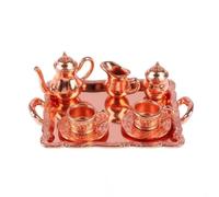 TWTCZOZ Mini Servizio da Tè in Miniatura Accessorio Cucina per Casa Delle Bambole Set Collezione in Lega Finitura Riflettente Teiera Contenitore Adatto per Diorama Fotografia Esposizione, Rame