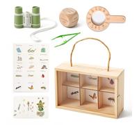 TWTCZOZ Set Esploratore Naturalista per Bambini con Custodia in Legno Dotato di Binocolo con Tracolla Lente di Osservazione per attività Didattiche All'aperto Adatto a Bambini dai 4 Ai 6 Anni