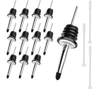 Txeouse Metal Pour 12 Pezzi Versatori Cocktail Dosatori per Cocktail Versatori in Acciaio Inox Versatore Tappo Salvagoccia Conico Liquore Beccuccio Bottiglia per Vino Olio Succo (con 3 Spazzole)