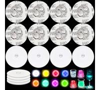 TXErfolg 16 Pezzi Sottobicchieri LED Autoadesivi 6cm Sottobicchieri Luminosi con 7 Modalità di Luce(8 Colorate, 8 Bianco Freddo) Adesivi a Led Bottiglie per Feste, Matrimoni, Bar, Natale