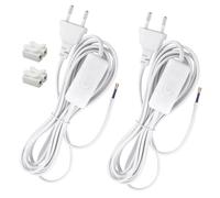 TXErfolg 2 Pezzi Cavo con interruttore e spina 3M Cavo di alimentazione con Euro Spina, 2 x 0,5 mm², 2 X Conduttori Cavi di Ricambio per lampade, lampade da tavolo, lampade da terra (Bianco)