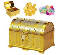 TXErfolg Scrigno del tesoro con monete d'oro Scrigno del Tesoro Monete Piccoli scrigni del tesoro Baule del Tesoro con gemme lucchetto d'oro per Regalo per bambini(14x11x10cm)