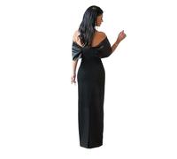 TXLEAPEY Abito da Ballo Lungo con Scollo a Barca in Raso Nero con Perline e Perle, Senza Schienale(Royal Blue,24W)