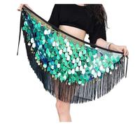 TXLEAPEY Cintura triangolare con frange glitterate, gonna scintillante for danza del ventre, accessorio for outfit da donna con paillettes e nappe(Blue Green)