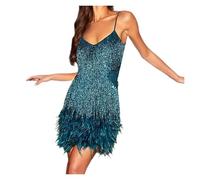 TXLEAPEY Elegante Abito da Donna con Frange, Paillettes, Spalle Scoperte, Mini Bodycon for Le Feste delle Donne(Green,XL)