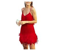 TXLEAPEY Elegante Abito da Donna con Frange, Paillettes, Spalle Scoperte, Mini Bodycon for Le Feste delle Donne(Red,XL)