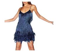TXLEAPEY Elegante Abito da Donna con Frange, Paillettes, Spalle Scoperte, Mini Bodycon for Le Feste delle Donne(Blue,XL)