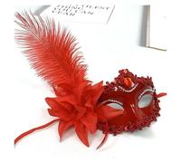 TXLEAPEY Maschera a forma di fiore laterale con maschera portatile da ballo principessa con bastone di tenuta Maschera di piume for festa in maschera Mardi Gras for donne(Color 13)