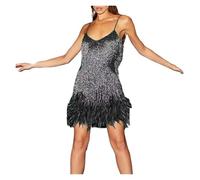 TXLEAPEY Mini Abito Sexy con Paillettes e Nappe da Donna, con Spalline Sottili e Cuciture, Elegante Abito da Sera for Feste in Discoteca(Black,L)