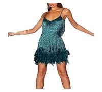 TXLEAPEY Mini Abito Sexy con Paillettes e Nappe da Donna, con Spalline Sottili e Cuciture, Elegante Abito da Sera for Feste in Discoteca(Green,M)