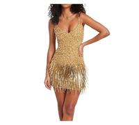 TXLEAPEY Mini Abito Sexy Scintillante con Schiena Scoperta, Paillettes e Spalline Sottili, for concerti, Tour, uscite, Discoteca, Feste, Abbigliamento da Club(XL)