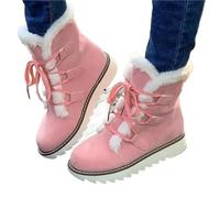 TXLEAPEY Scarpe da donna Stivali invernali neve antiscivolo impermeabili in peluche esterno stringati a metà polpaccio con isolamento termico for la stagione fredda(Pink,37)