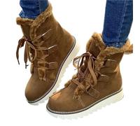 TXLEAPEY Scarpe da donna Stivali invernali neve antiscivolo impermeabili in peluche esterno stringati a metà polpaccio con isolamento termico for la stagione fredda(Brown,43)