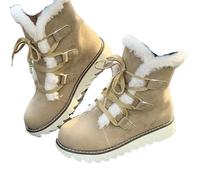 TXLEAPEY Scarpe da donna Stivali invernali neve antiscivolo impermeabili in peluche esterno stringati a metà polpaccio con isolamento termico for la stagione fredda(Beige,38)