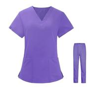 TXLEAPEY Tuta Da Infermiera, Divise Chirurgiche, Camice Da Donna, Camice Da Lavoro For Infermiere, Salone Di Bellezza, Camice Clinico, Top + Pantaloni(Purple,XL)