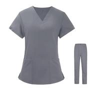 TXLEAPEY Tuta Da Infermiera, Divise Chirurgiche, Camice Da Donna, Camice Da Lavoro For Infermiere, Salone Di Bellezza, Camice Clinico, Top + Pantaloni(Grey,L)