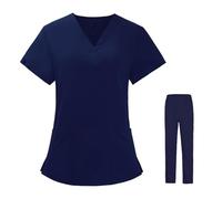 TXLEAPEY Tuta Da Infermiera, Divise Chirurgiche, Camice Da Donna, Camice Da Lavoro For Infermiere, Salone Di Bellezza, Camice Clinico, Top + Pantaloni(Deep Blue,L)