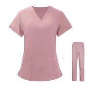 TXLEAPEY Tuta Da Infermiera, Divise Chirurgiche, Camice Da Donna, Camice Da Lavoro For Infermiere, Salone Di Bellezza, Camice Clinico, Top + Pantaloni(Pink,XL)