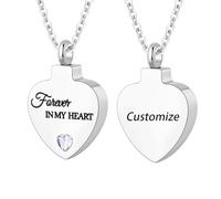 TXQHDHX Cremation Jewelry for Ashes Pendant - Crystal Birthstone Heart Urn Necklace with Mini Keepsake Urn Memorial Ashes Jewelry for Women - Forever in My Heart