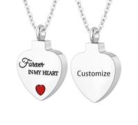 TXQHDHX Customize Cremation Jewelry for Ashes - Crystal Birthstone Heart Urn Necklace Personalized Necklaces Engraved Names - Forever in My Heart