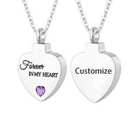 TXQHDHX Customize Cremation Jewelry for Ashes - Crystal Birthstone Heart Urn Necklace Personalized Necklaces Engraved Names - Forever in My Heart