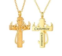 TXQHDHX Customize Urn Necklace Antler & Fish Hook Cross Cremation Jewelry Cross Ashes Holder Keepsake Loved One Memorial Jewelry Personalized Engraved Names