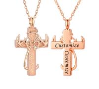 TXQHDHX Customize Urn Necklace Antler & Fish Hook Cross Cremation Jewelry Cross Ashes Holder Keepsake Loved One Memorial Jewelry Personalized Engraved Names