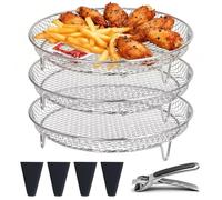 txuzong Airfryer - Set di 3 cesti in acciaio inox, impilabili, con piedini in silicone e protezione da scottature, pratico accessorio per friggitrice ad aria calda Philips, Cosori, ecc. (acciaio