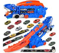 TXVQ Camion Giocattolo per Bambini, Giocattolo portatile 3 in 1 con 8 auto da corsa, Dinosauro camion giocattoli auto per ragazzi di età 3 4 5 6 7 8