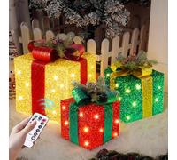 TXVQ Set di 3 Scatole Regalo Illuminate di Natale, 50 LED Regalo Luminosi Natale 8 modalità Luminose con Timer e Telecomando, Pacchi Regalo Luminosi Natale Albero di Natale per Decorazioni Domestiche