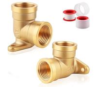 TXXATX Disco da parete da 1/2 pollici, 2 pezzi, filettatura IG x IG, scatola da parete in ottone, arco da 1/2 pollici, angolo da 90 gradi, distributore con 2 nastri di tenuta per riparazione, raccordi