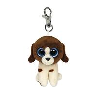 TY - Anello Porta Chiavi di Peluche - Beanie Boos Clips - Cane - Muddles - Marrone e Bianco con Macchie - Occhioni Azzurri Glitter - Il Peluche con Gli Occhi Grandi Scintillanti - 12 Cm - 35245
