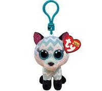 Ty - Anello porta chiavi di Peluche - Beanie Boos Clips - Volpe - Atlas - Azzurro e Bianco - Occhioni e orecchie glitter - Il peluche con gli occhi grandi scintillanti - 12 Cm - 35249