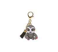 Ty - Anello Porta Chiavi Mini Boos Clips - Bradipo - Dangler - Grigio - con Nappa Marrone - Il Portachiavi alla Moda Ispirato ai Famosi Peluche con Gli Occhi Grandi Scintillanti - 10 Cm - 25058