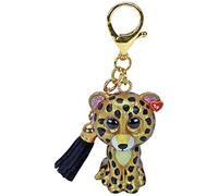 Ty - Anello Porta Chiavi Mini Boos Clips - Leopardo - Sterling - Oro - con Nappa Nera - Il Portachiavi alla Moda Ispirato ai Famosi Peluche con Gli Occhi Grandi Scintillanti - 10 Cm - 25061
