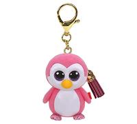 TY - Anello Porta Chiavi Mini Boos Clips - Pinguino - Glider - Rosa e Bianco - Con nappa magenta - Il portachiavi alla moda ispirato ai famosi peluche con gli occhi grandi scintillanti - 10 Cm - 25072