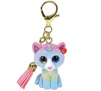 TY - Anello Portachiavi Mini Boos Clips - Gatto - Heather - Arcobaleno Pastello - Con nappa rosa - Il portachiavi alla moda ispirato ai famosi peluche con gli occhi grandi scintillanti - 10 Cm - 25059