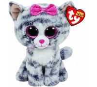 Ty - Beanie Boos Kiki il Gattino, Peluche gatto grigio tigrato, Occhioni Glitter, fiocco rosa, 15 CM, T37190