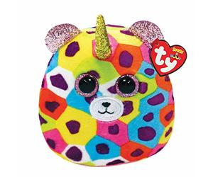 Ty Mini Squishy Beanies - Il Leopardo Giselle, Mini Cuscino di Peluche con Occhioni e Orecchie Viola Glitter, Idea Regalo per Grandi e Piccini, Tutti da Collezionare -8 cm - T39503