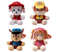 TY Paw Patrol - Assortimento di 4 Super Cuccioli, Marshall, Rubble, Chase, Skye, Tutti i Tuoi Eroi Preferiti in Versione Morbido Peluche da Collezionare, 20 cm, 38500ABS