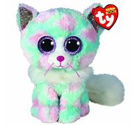 TY - Peluche - Beanie Boos - Gatto - Opal - Azzurro, Bianco e Rosa - Gattino con occhioni e orecchie glitter viola - Il morbido pupazzo con gli occhi grandi scintillanti - 28 Cm - 37288