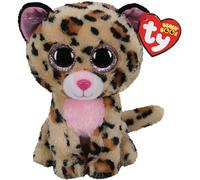 Ty - peluche - beanie boos - leopardo - livvie - marrone e nero - occhioni e orecchie rosa glitter - il peluche con gli occhi grandi scintillanti - 15 cm - 36367
